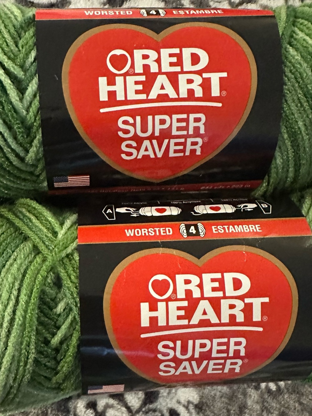 Red Heart Super Saver Green Tones Yarn 2 Skeins Same Dye Lot